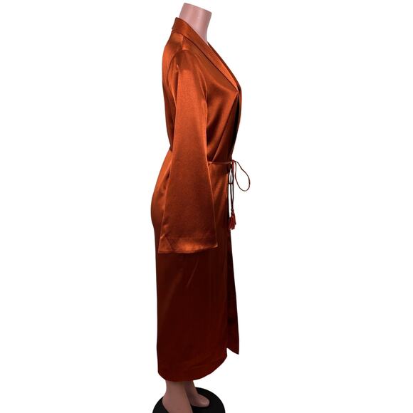 Tularosa (Revolve) Lani Satin Jacket Robe Kimono Bronze Orange XS flare sleeve - Picture 3 of 12